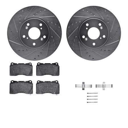 DYNAMIC FRICTION CO 7612-58005, Rotors-Drilled, Slotted-Silver w/ 5000 Euro Ceramic Brake Pads incl. Hardware, Zinc Coat 7612-58005